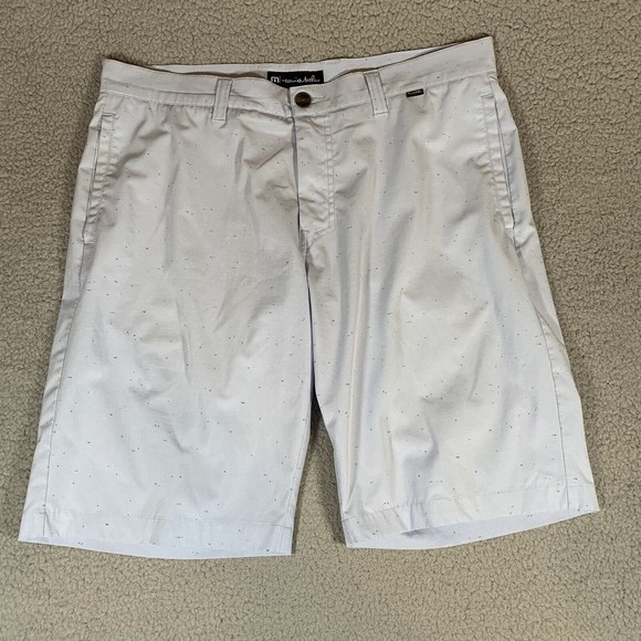 S Travis Mathew Golf Shorts Blue Speckle Flat Poly Cotton Spandex Mens‎ Size 36 - Picture 1 of 6